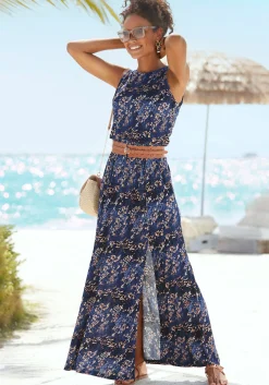Strandkleider|Kleider|Vivance Maxikleid blau-rosébedruckt