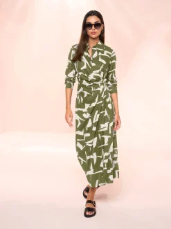 Kleider|heine Maxikleid oliv-champagner-gemustert