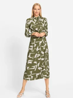 Kleider|heine Maxikleid oliv-champagner-gemustert