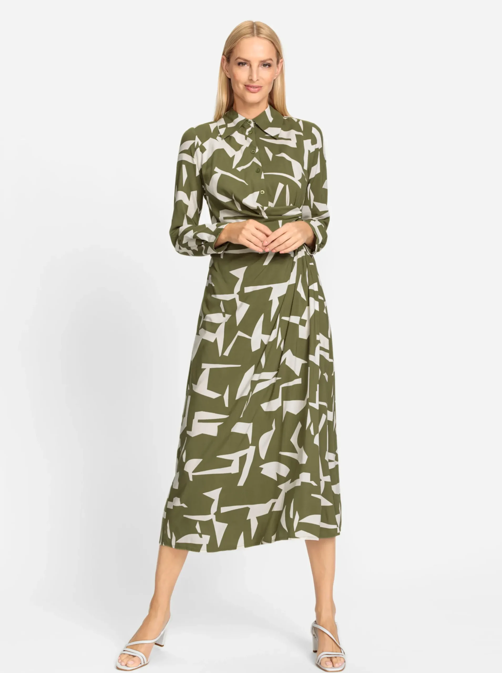 Kleider|heine Maxikleid oliv-champagner-gemustert