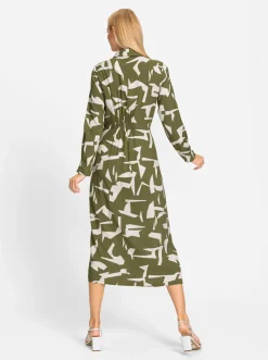 Kleider|heine Maxikleid oliv-champagner-gemustert