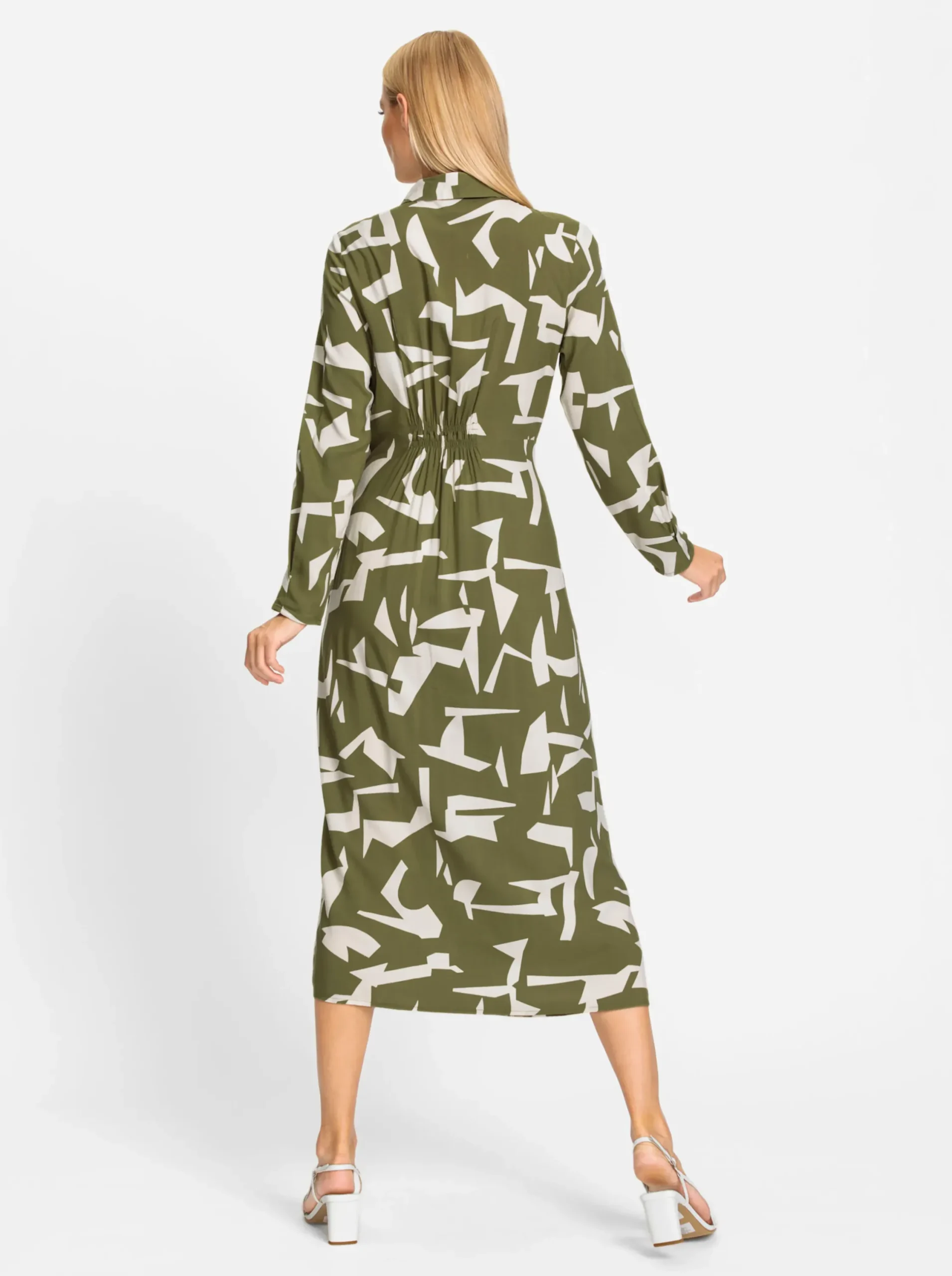 Kleider|heine Maxikleid oliv-champagner-gemustert