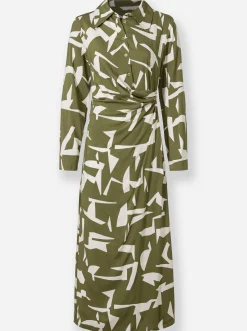 Kleider|heine Maxikleid oliv-champagner-gemustert