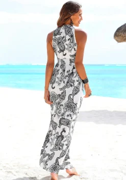 Strandkleider|Kleider|LASCANA Maxikleid schwarz-weiß-bedruckt
