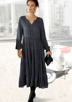 Kleider|LASCANA Maxikleid grau-schwarz-bedruckt