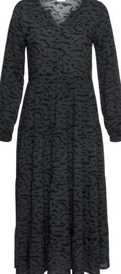 Kleider|LASCANA Maxikleid grau-schwarz-bedruckt