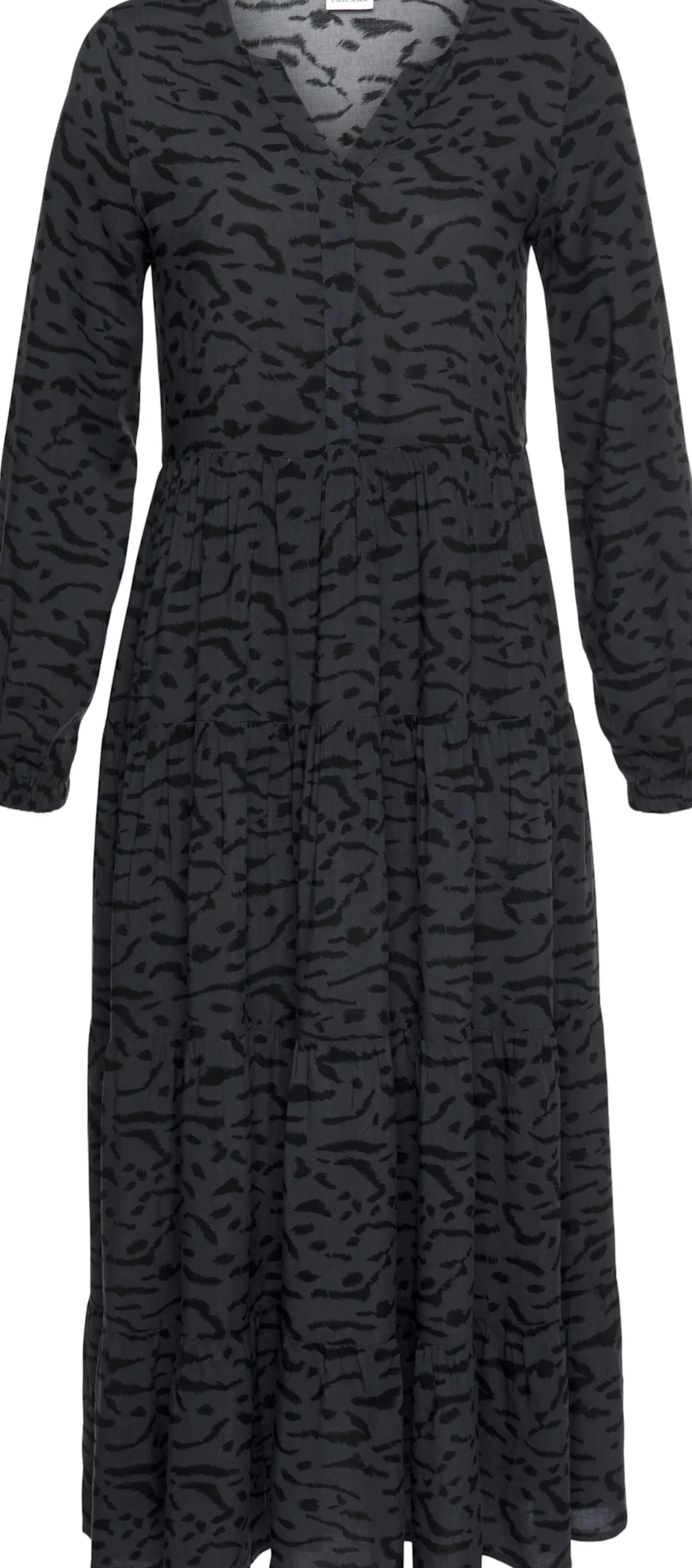 Kleider|LASCANA Maxikleid grau-schwarz-bedruckt
