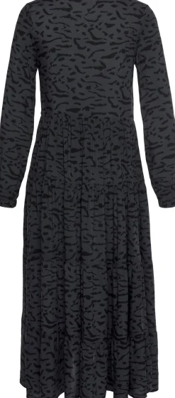 Kleider|LASCANA Maxikleid grau-schwarz-bedruckt