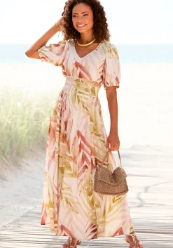 Strandkleider|LASCANA Maxikleid sand-orangebedruckt