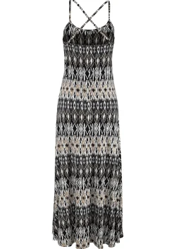 Kleider|LASCANA Maxikleid schwarz-cremebedruckt