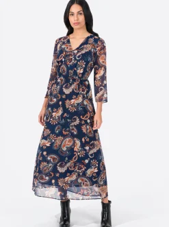 Kleider| Maxikleid aus Chiffon, mit Floral-Print dunkelblau-gemustert