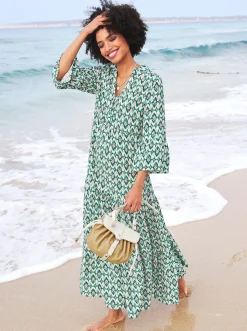 Strandkleider|heine Maxikleid aus Viskose smaragd-apricot-bedruckt