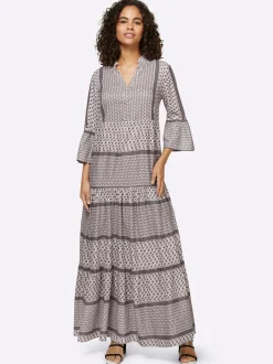 Kleider|heine Maxikleid mit Volants hellgrau-grau-bedruckt