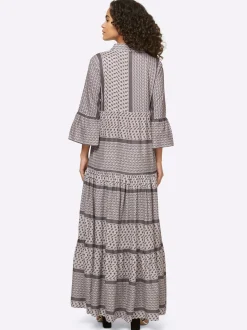 Kleider|heine Maxikleid mit Volants hellgrau-grau-bedruckt
