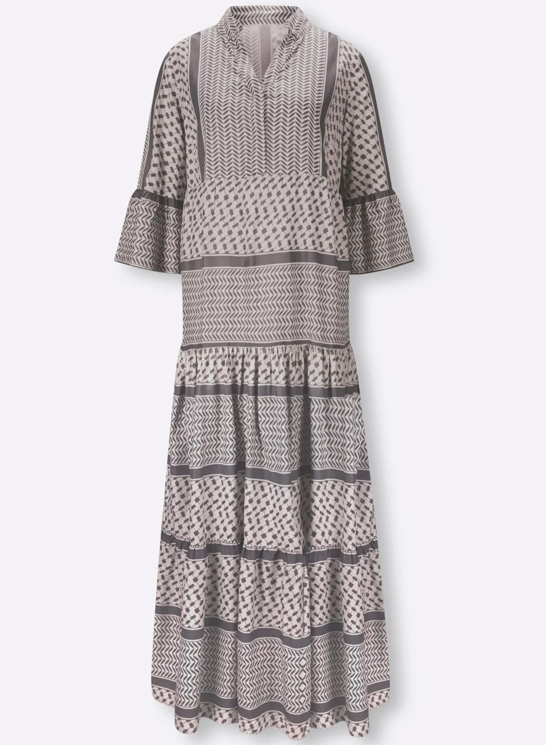 Kleider|heine Maxikleid mit Volants hellgrau-grau-bedruckt