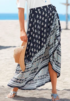 Strandmode|Vivance Maxirock blau-bedruckt