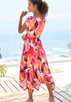 Strandkleider|Vivance Midikleid rot-lila-pinkbedruckt