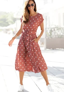 Kleider|LASCANA Midikleid marsala-creme-bedruckt