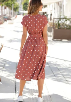 Kleider|LASCANA Midikleid marsala-creme-bedruckt