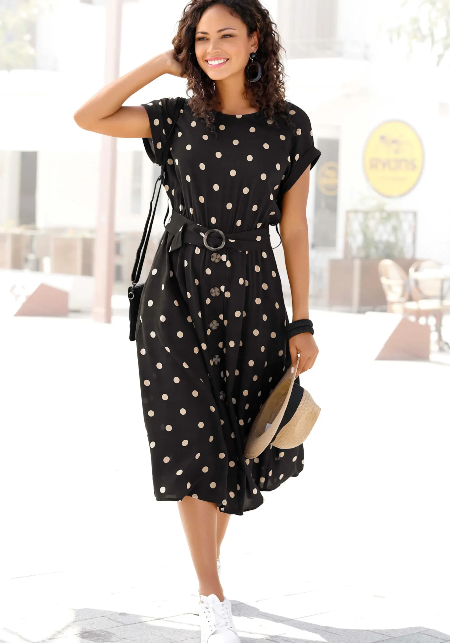Strandkleider|Kleider|LASCANA Midikleid schwarz-sand-bedruckt