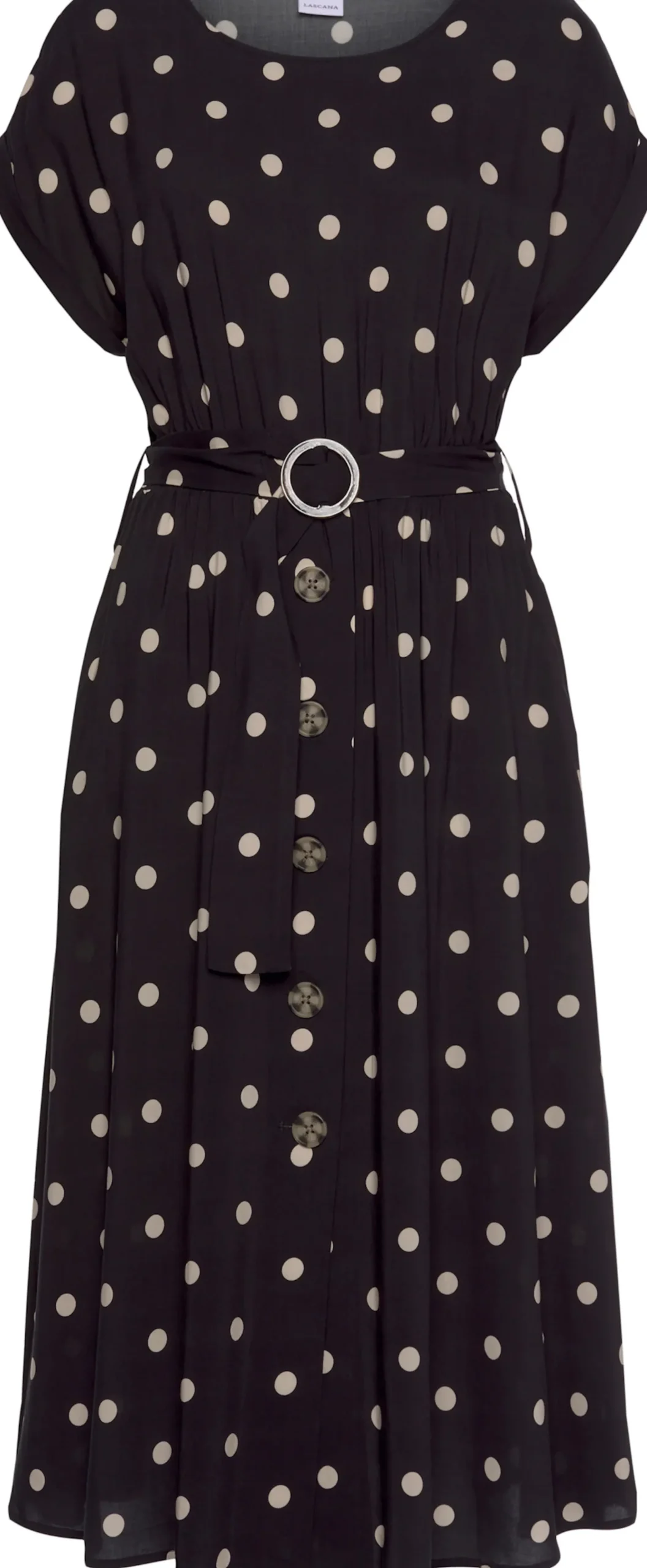 Strandkleider|Kleider|LASCANA Midikleid schwarz-sand-bedruckt