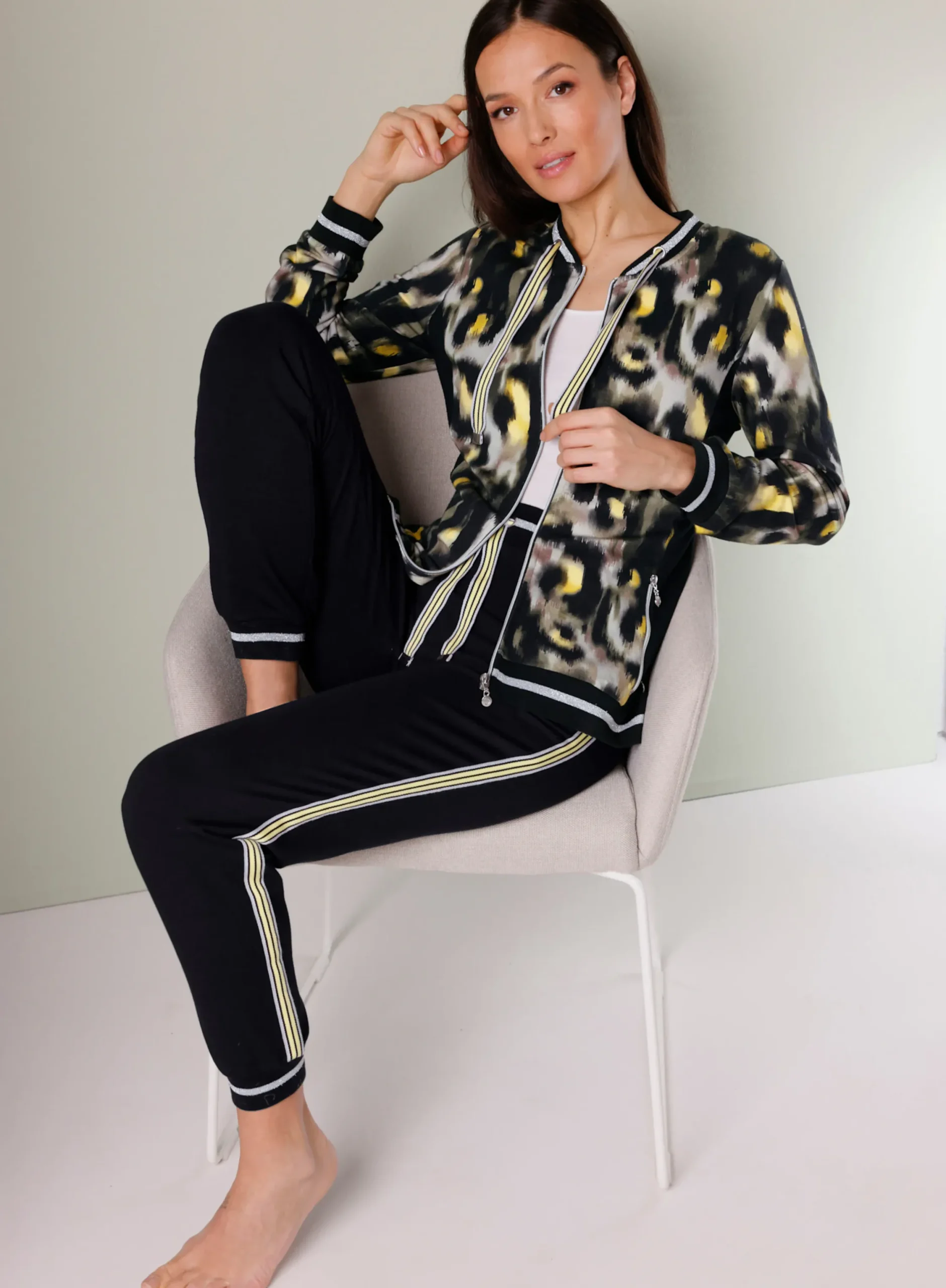 Homewear|Homewear|CREATION L PREMIUM Modal-Viskose-Jacke hellgrau-zitrone-bedruckt