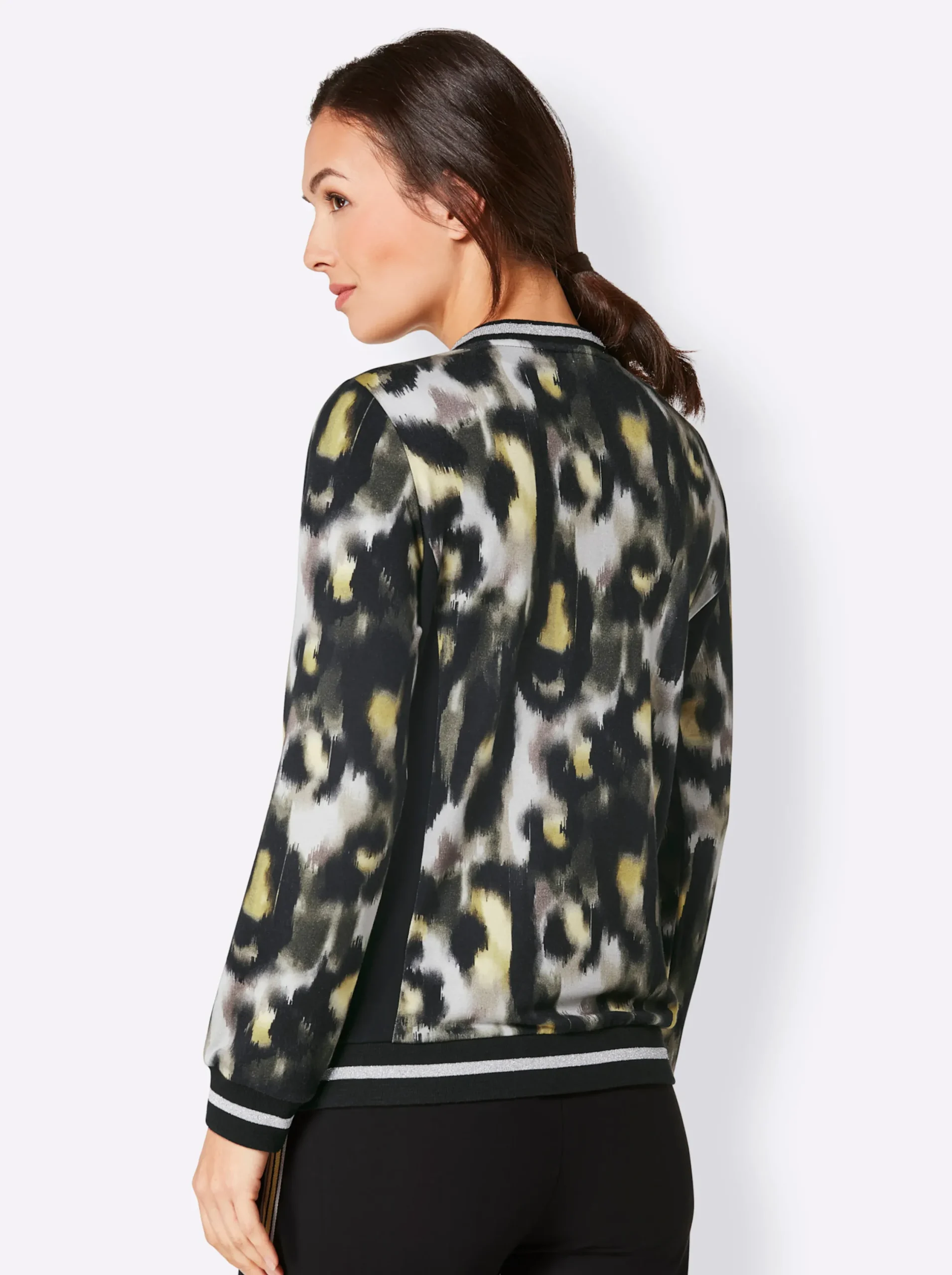 Homewear|Homewear|CREATION L PREMIUM Modal-Viskose-Jacke hellgrau-zitrone-bedruckt