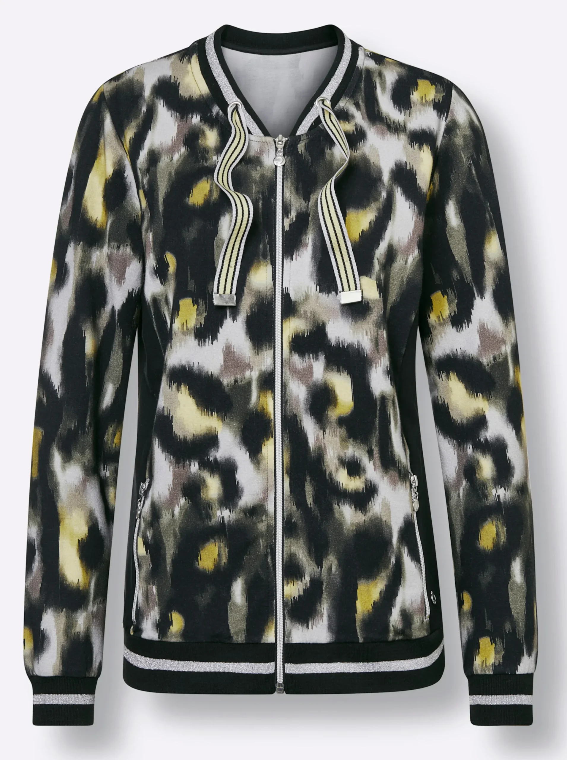 Homewear|Homewear|CREATION L PREMIUM Modal-Viskose-Jacke hellgrau-zitrone-bedruckt