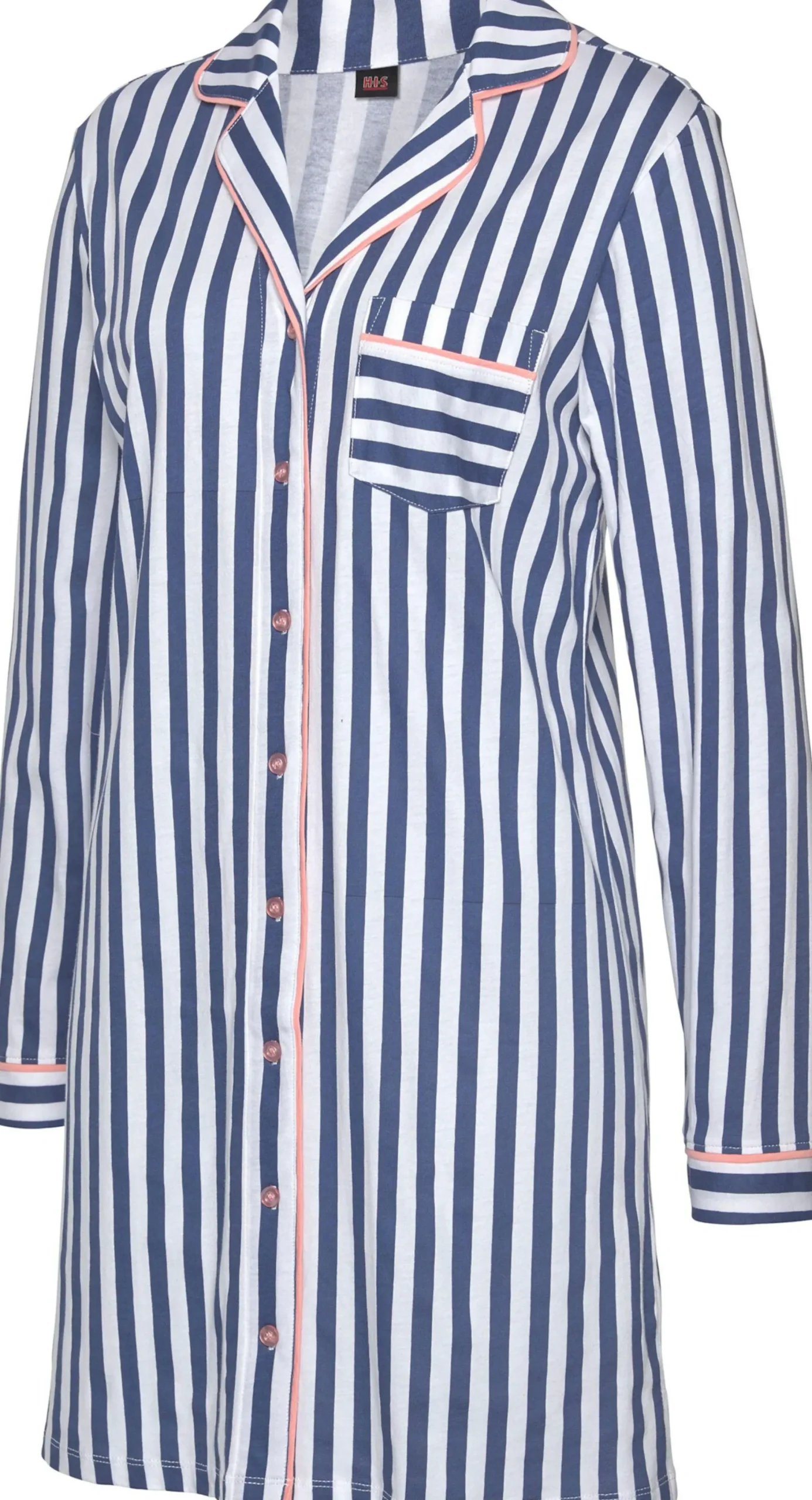 Nachtwäsche|H.I.S Nachthemd blau-weiß-peach