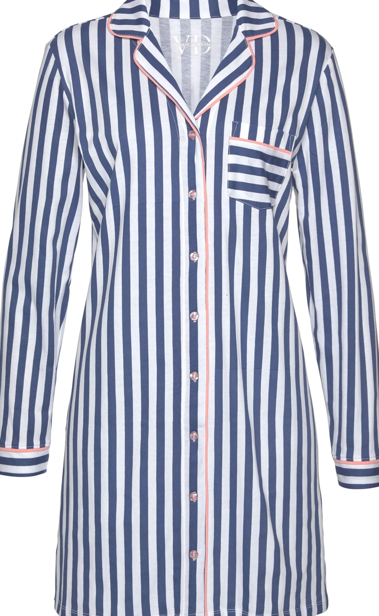 Nachtwäsche|H.I.S Nachthemd blau-weiß-peach
