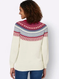 Pullover| Norwegerpullover ecru-kirsche-gemustert