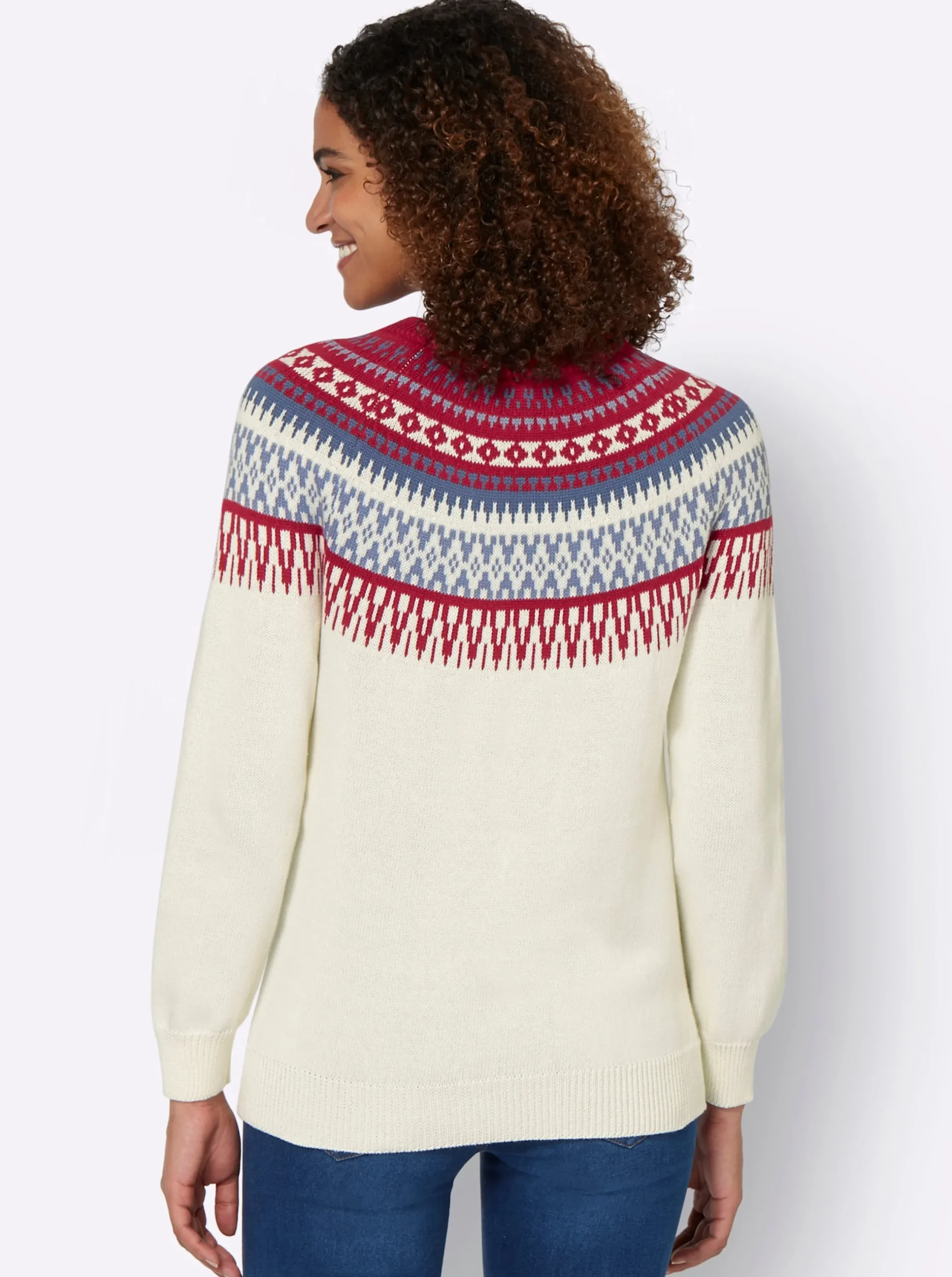 Pullover| Norwegerpullover ecru-kirsche-gemustert