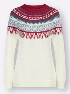 Pullover| Norwegerpullover ecru-kirsche-gemustert