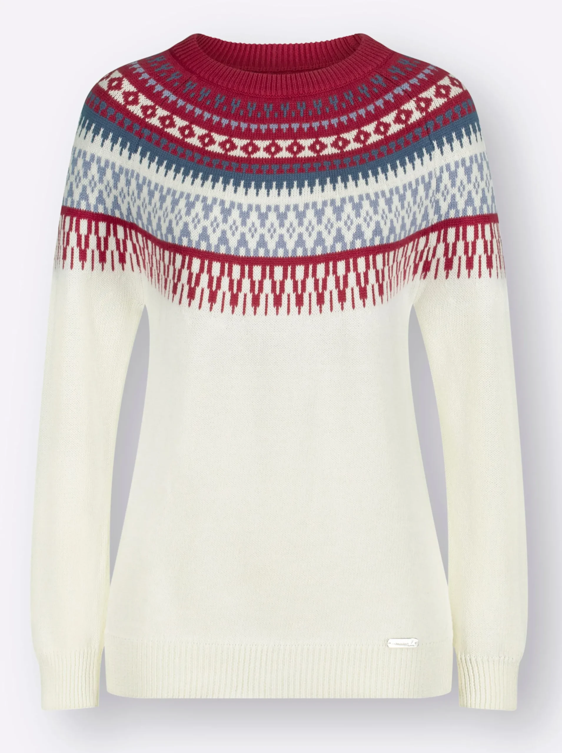 Pullover| Norwegerpullover ecru-kirsche-gemustert