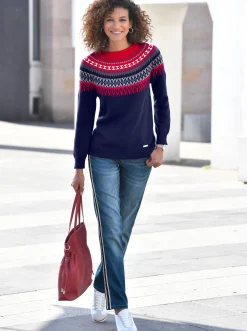 Pullover| Norwegerpullover nachtblau-kirsche-gemustert
