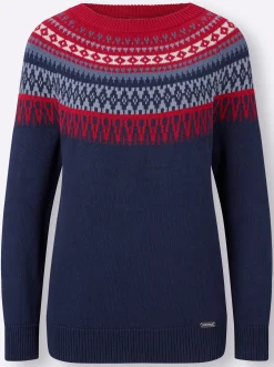 Pullover| Norwegerpullover nachtblau-kirsche-gemustert