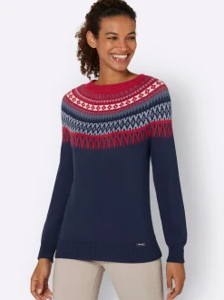 Pullover| Norwegerpullover nachtblau-kirsche-gemustert