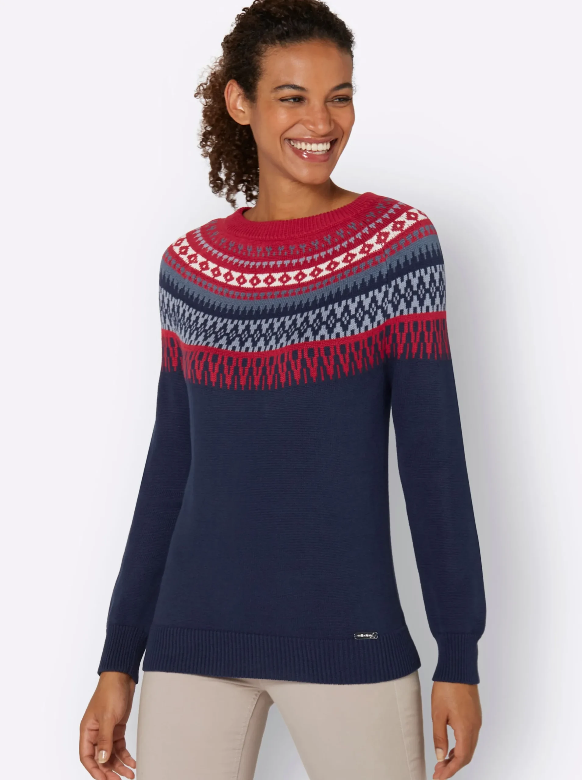Pullover| Norwegerpullover nachtblau-kirsche-gemustert