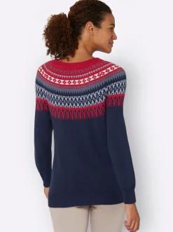 Pullover| Norwegerpullover nachtblau-kirsche-gemustert