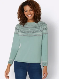 Pullover| Norwegerpullover aus reiner Baumwolle mint-gemustert