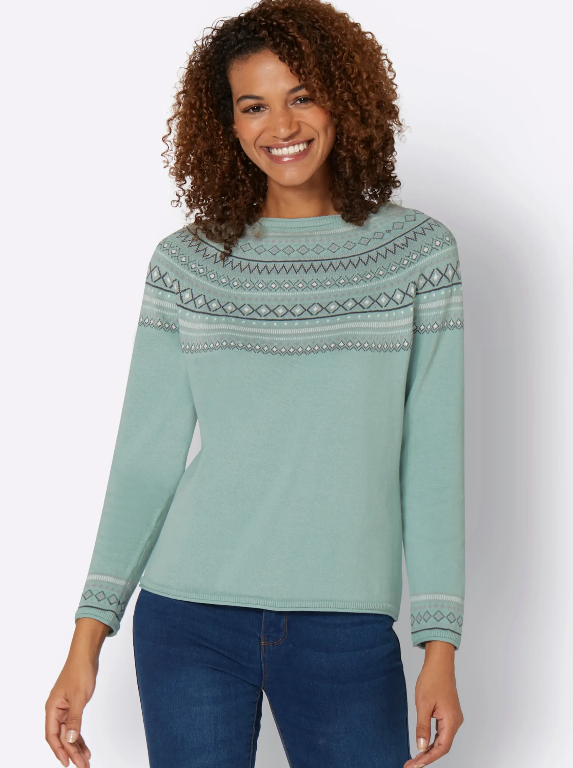 Pullover| Norwegerpullover aus reiner Baumwolle mint-gemustert