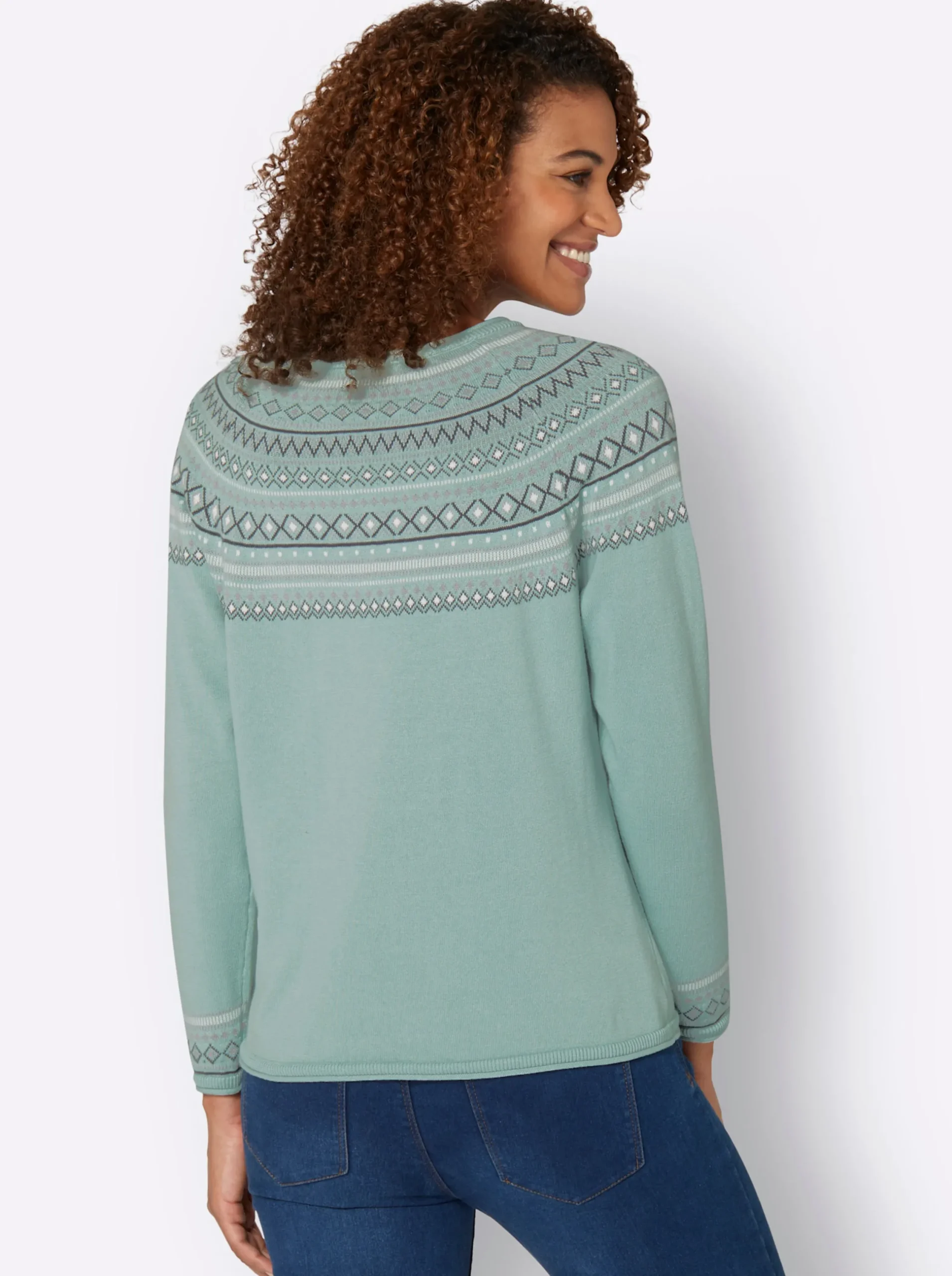 Pullover| Norwegerpullover aus reiner Baumwolle mint-gemustert