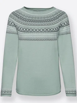 Pullover| Norwegerpullover aus reiner Baumwolle mint-gemustert
