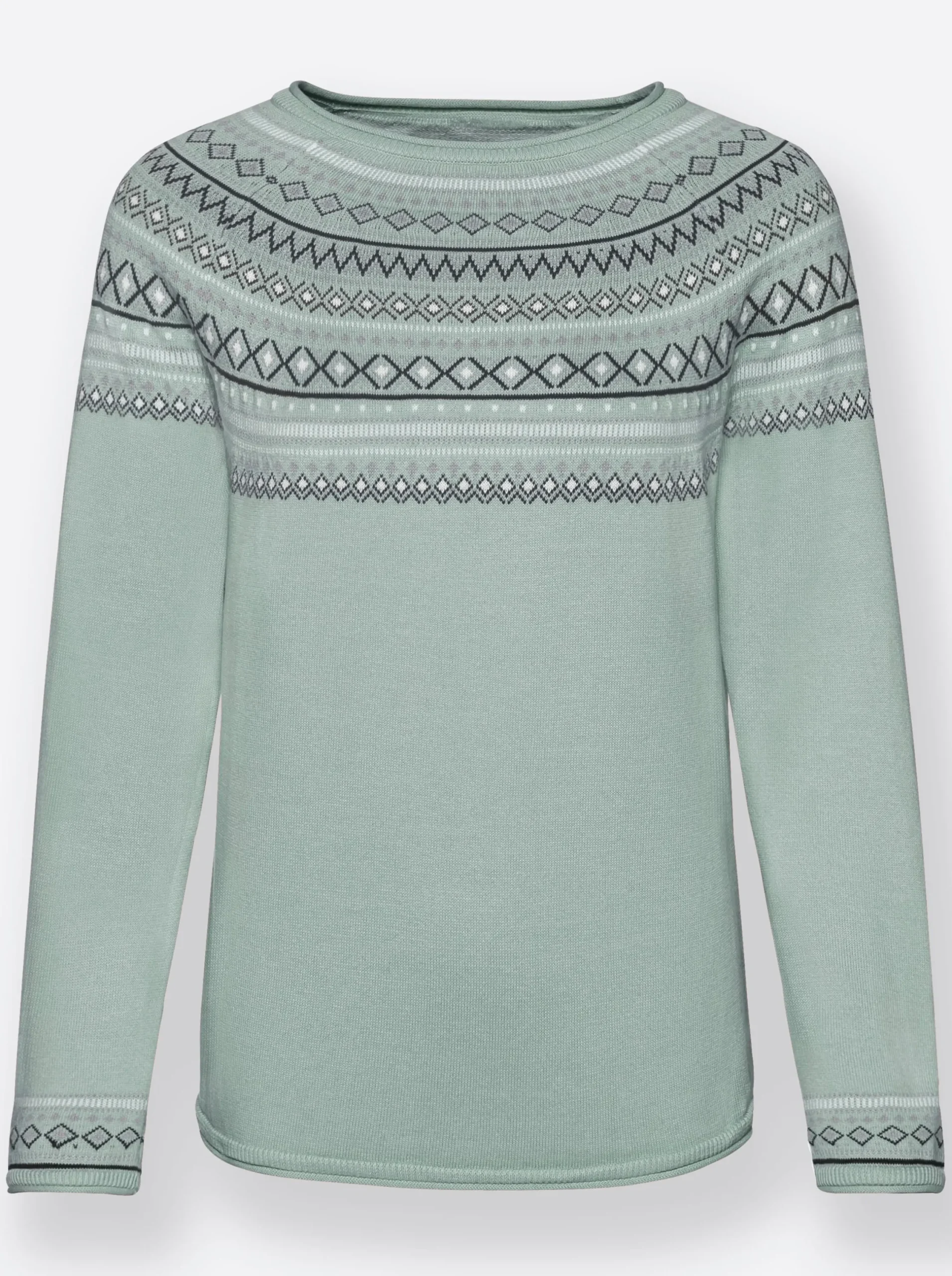 Pullover| Norwegerpullover aus reiner Baumwolle mint-gemustert