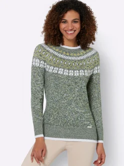 Pullover| Norwegerpullover mit breiten Rippbündchen moos-lindgrün-meliert