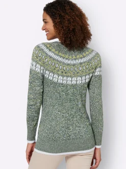 Pullover| Norwegerpullover mit breiten Rippbündchen moos-lindgrün-meliert