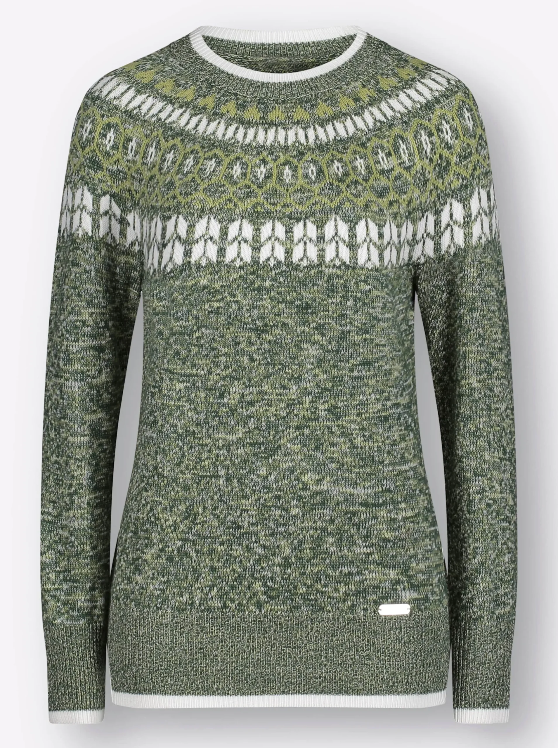 Pullover| Norwegerpullover mit breiten Rippbündchen moos-lindgrün-meliert