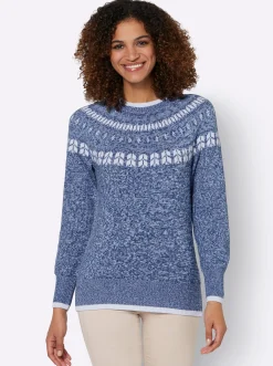Pullover| Norwegerpullover mit breiten Rippbündchen jeansblau-bleu-meliert