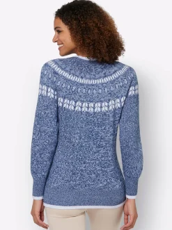 Pullover| Norwegerpullover mit breiten Rippbündchen jeansblau-bleu-meliert