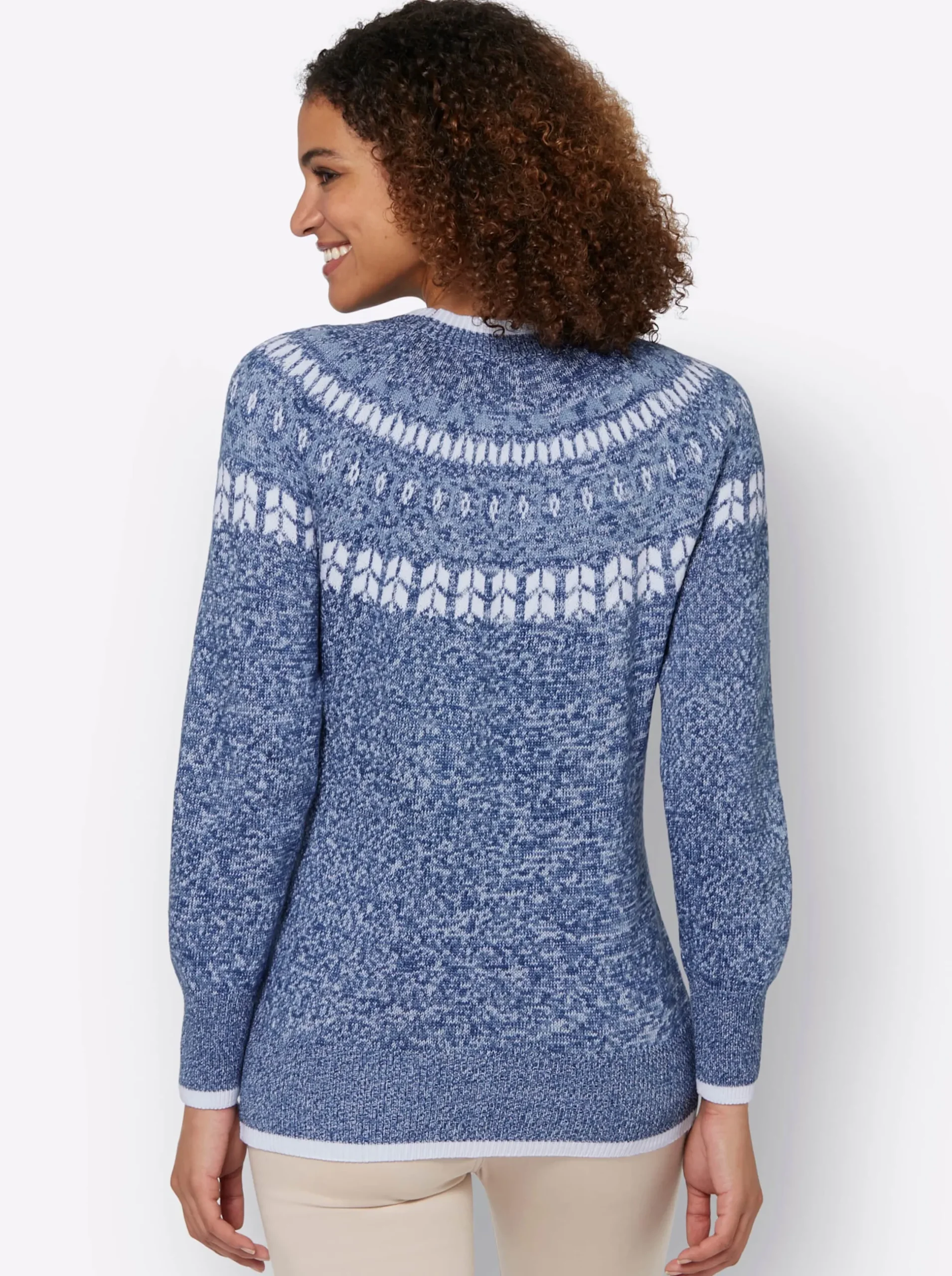 Pullover| Norwegerpullover mit breiten Rippbündchen jeansblau-bleu-meliert